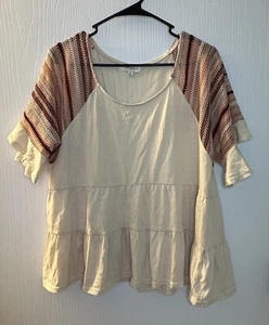 Umgee cream boho babe top flutter lace crochet detail sleeves women’s XL - Picture 1 of 12