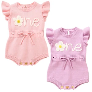 Baby Girl Flower Embroidery Breathable Press Button Romper Bowknot Solid Color - Picture 1 of 38