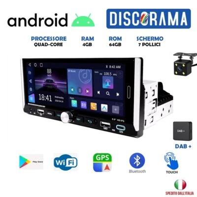 AUTORADIO ANDROID 4GB RAM 7 POLLICI 1 DIN STEREO CARPLAY ANDROID AUTO WIFI DAB+ - Immagine 1 di 4