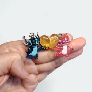 Disney Lilo & Stitch STITCH & ANGEL 1" Mini Figure CLEAR HEART Charm KEYCHAIN - Picture 1 of 6