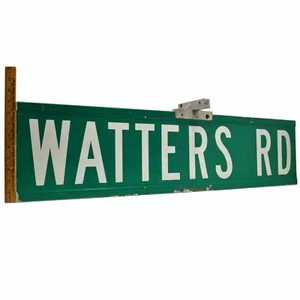Vintage STEEL STREET SIGN "WATTERS RD" Double-Sided 9x36 ROAD MARKER + Hardware! - Picture 1 of 11