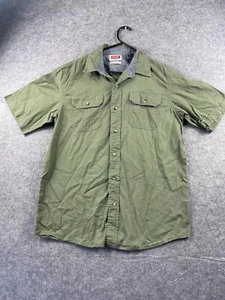 Camisa con botones Wrangler para hombre mediana verde sarga manga corta flexible comodidad trabajo - Imagen 1 de 7