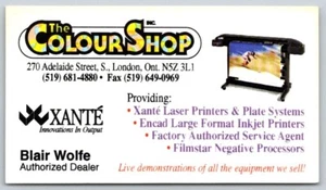 Business Card London ON The Colour Shop Xante Laser Printers Plates Blair Wolfe - Picture 1 of 2