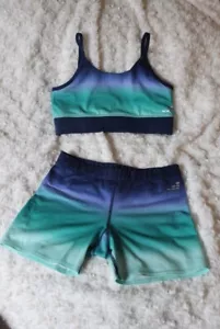 BCG Activewear Ombré Blue/Green Teal Sports Bra & Shorts Set Girls 8/10 - Picture 1 of 3