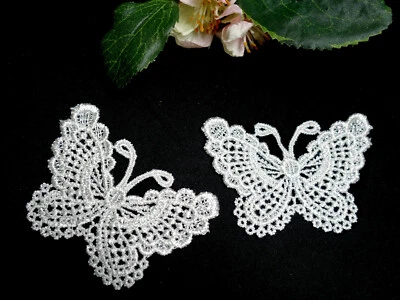 APFELBLÜTE STYLE & ACCESSOIRES 2x Schmetterling Spitze Applikation Patch Aufnäher Stickerei weiß Stoff white