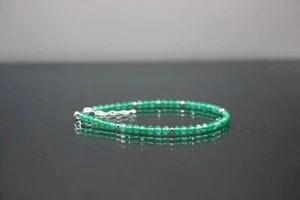 A++ Natural Green Onyx Faceted Round Gemstone Gold Filled Beaded Bracelets 6-8'' - Picture 1 of 15