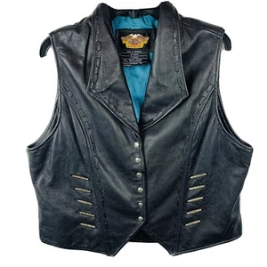 Harley Davidson Leather Vest Women’s XL Fringe Snap Front - Picture 1 of 12