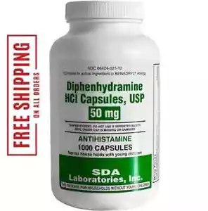DIPHENHYDRAMINE 50MG 1000ct capsules, SDA LABS, Allergy Relief - Picture 1 of 7