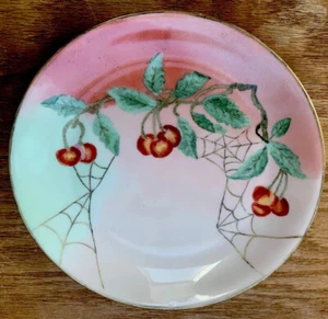 Selb Bavaria Pintado a Mano Telaraña Cereza Plato Pintado a Mano Antiguo Inusual - Imagen 1 de 7