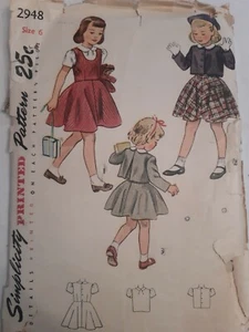 Dress Blouse Jumper Bolero Simplicity Sewing Pattern 2948 Girls 6 Cut VTG 50's  - Picture 1 of 7