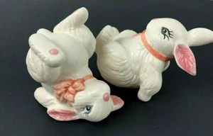 Playful Small Bunny Rabbit Ceramic Figurines Lot of 2 Cute Easter Decorative - Picture 1 of 8