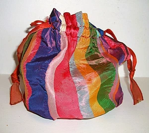 Antique 1900 Edwardian Handmade Silk Drawstring Sewing Bag Colorful Functional - Picture 1 of 7