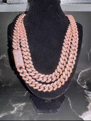 Hermoso collar de eslabones cubanos de diamantes de oro rosa, 13 mm 20 pulgadas 170 gramos Foto 1 de 4