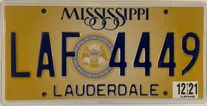 Mississippi Triple Digit 4 444 Nummernschild Repeating Lauderdale MS LAF 4449 - Bild 1 von 7
