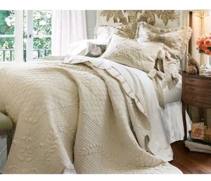 Soft Surroundings French Market Linen Standard Sham With Ties Beige Striped - Picture 1 of 12