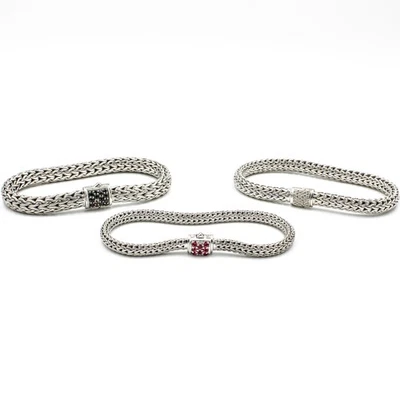 Lote de 3 brazaletes de cadena tejida clásica de plata esterlina John Hardy #S4112-5 Foto 1 de 4