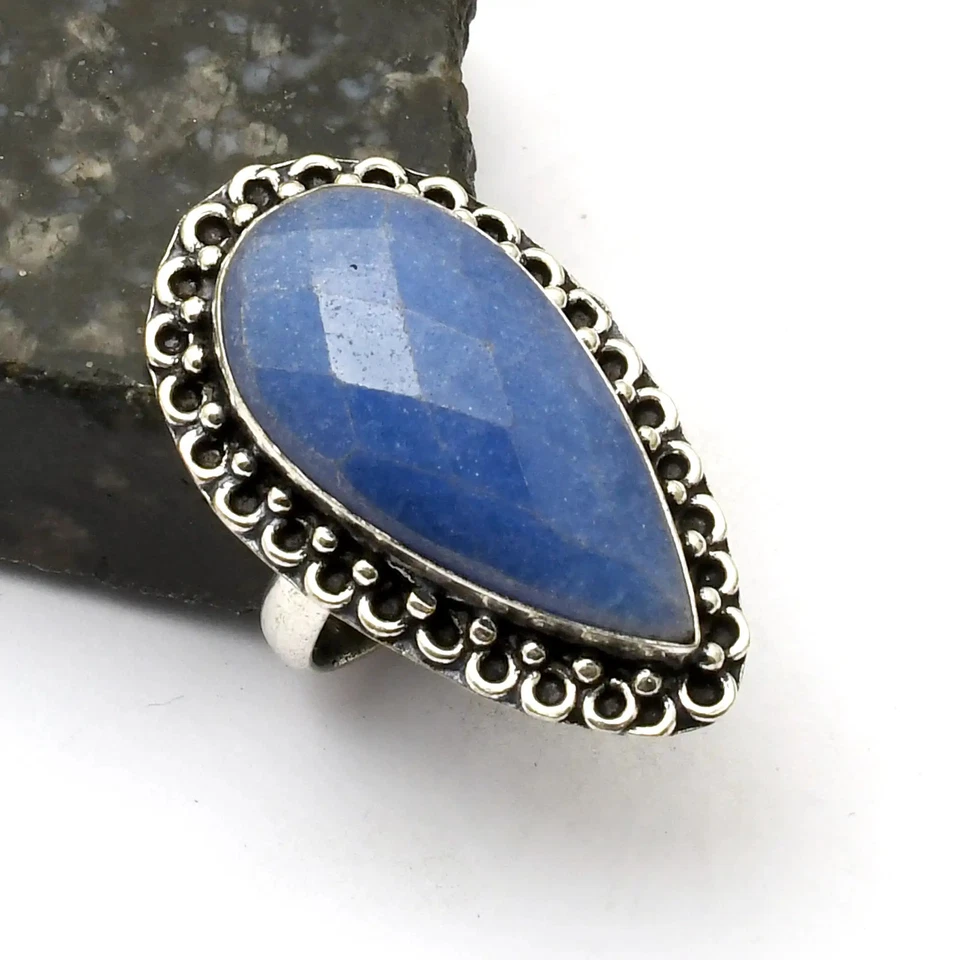 Anillo étnico hecho a mano con piedras preciosas de zafiro simulado joyería regalo EE. UU. talla 9 AR 41167 Foto 1 de 1