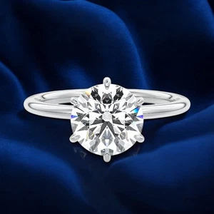 Bague de fiançailles sertie de coupe ronde en or blanc 14 carats semi... - Picture 1 of 10