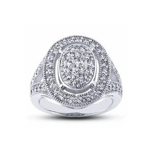 0.98ct F VS2 Round Natural Certified Diamonds White Gold Halo Right Hand Ring - Picture 1 of 4