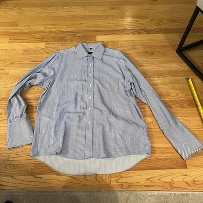 Camisa de vestir Donald J. Trump Signature Collect azul a rayas 17 34/35 puño francés Foto 1 de 4