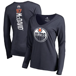 Women's Connor McDavid Navy Edmonton Oilers Backer Name & Number Slim Fit Long - Picture 1 of 3