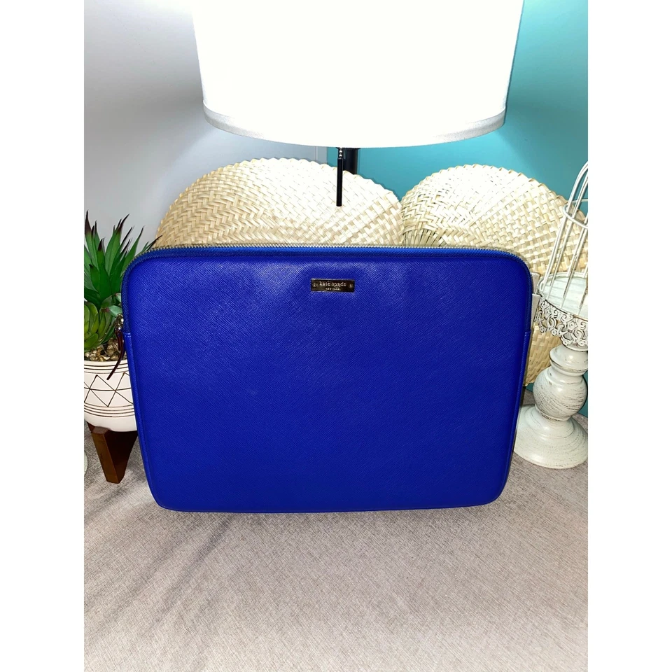 Kate Spade New York Laptop Sleeve Zip Case Blue Gold Logo Hardware  - Image 1 of 4