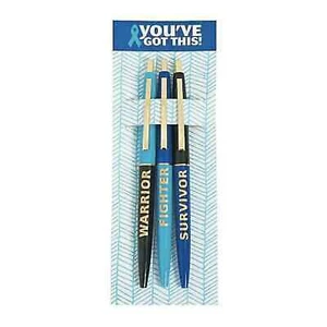 3 Blue Ribbon Ballpoint Pens Colon Cancer Addiction WARRIOR FIGHTER SURVIVOR - Picture 1 of 1