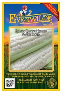 50 Silver Queen Hybrid White Sweet Corn Seeds - Everwilde Farms Mylar Packet - Picture 1 of 3