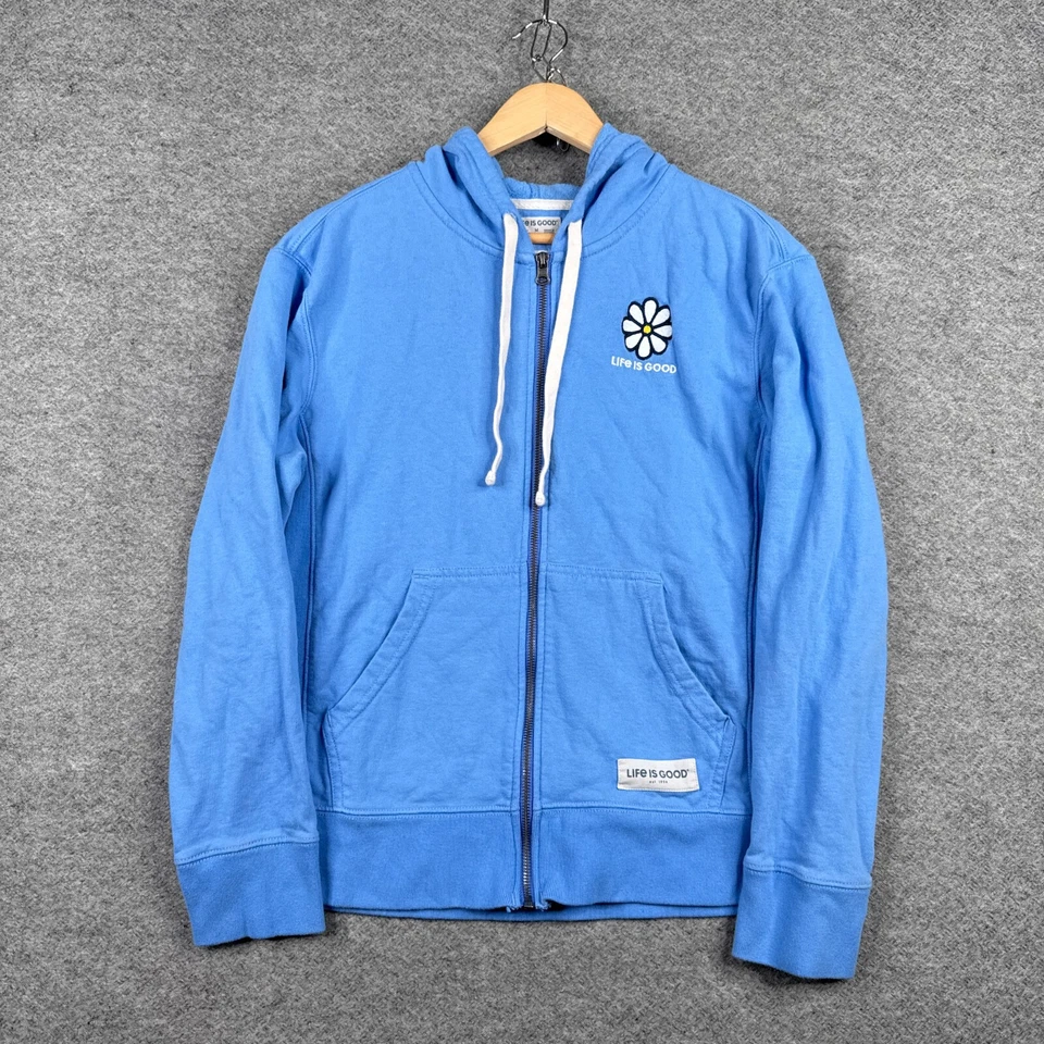 Life is Good Sudadera con Capucha Mujer Mediana M Azul Cremallera Completa Margarita Floral Logo Chaqueta Foto 1 de 4