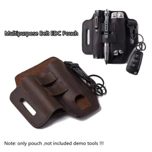 New Tactical EDC Leather Belt Pouch Multitool Sheath Tools Flashlight Waist Bag - Picture 1 of 10