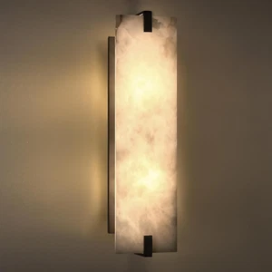 2 Light 20.7" Natural Square Alabaster Marble Bathroom Wall Sconce Modern Concis - Picture 1 of 3