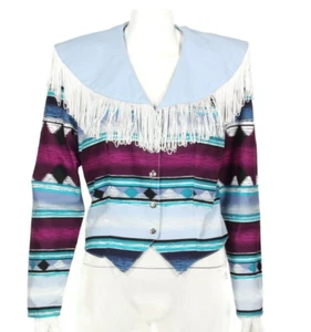 Vintage ROUGHRIDER Circle T Western Shirt Blue Purple Fringe Women’s Medium /240 - Picture 1 of 6