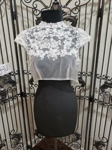 F74 MOONLIGHT 115 IVORY CAP SCRUG SLEEVES JACKET SZ 10 FORMAL WEDDING DRESS NWT - Picture 1 of 5