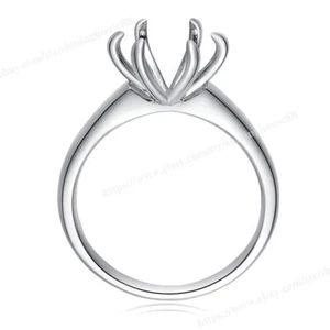 Solid 14k White Gold Ring Solitaire Semi Mount Round 8mm To 8.5mm Prong Setting - Picture 1 of 10