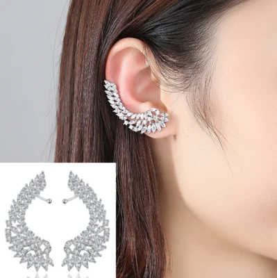 Pendientes de plata de circonita cúbica circonita circonita cúbica pluma pasador oreja brazalete escalador PE37 Foto 1 de 4