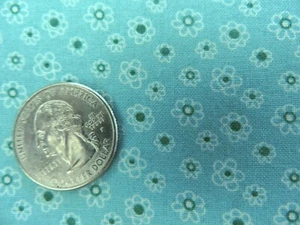 100% Cotton - Small White Flowers on Greenish Blue - By the Yard - Picture 1 of 2