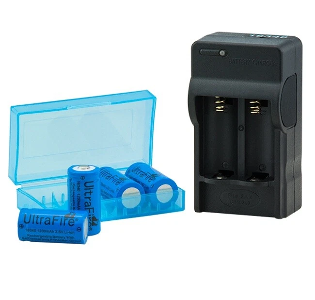 UltraFire 3in1 16340 Digital Ladegerät+4xUF 1200mAh (CR123A) 3,6V Akku BRC 16340 - Bild 1 von 2