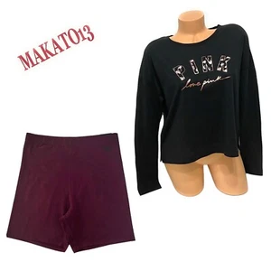 Victorias Secret PINK SMALL Graphic T-shirt Long Sleeve Tee & Bike Shorts Set - Picture 1 of 9