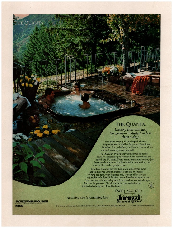 1980 Jacuzzi - The Quanta Whirlpool Bath Original Print Ad ~ Holzdeck Berge - Bild 1 von 1
