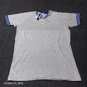 VINTAGE NOS BIKE HENLEY SHIRT SIZE XL GRAY WITH BLUE RINGER STRIPE DEADSTOCK - Picture 1 of 11