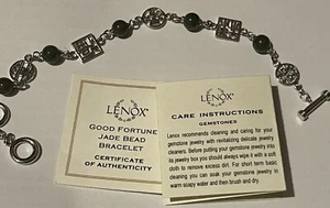 VINTAGE Lenox Sterlingsilber Good Fortune grünes Jadearmband 7" mit Papieren - Bild 1 von 8