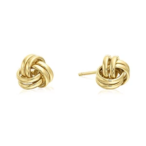 14K Real Solid Gold Polished Love Knot Sleeper Studs Earrings Push-back 7mm - Picture 1 of 10