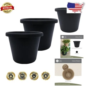 Classic Black Round Planter 2-Pack - Perfect for Indoor Plants & Outdoor Gardens - Picture 1 of 11