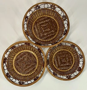 Wicker Rattan Intricate Weave Nesting Baskets Set of 3 Size Range 9.5”-11” - Picture 1 of 6