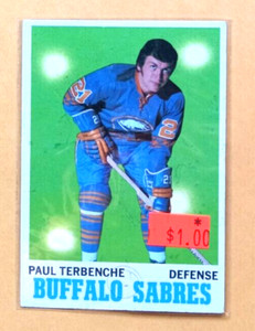 1970 71 Topps Hockey Card #123 PAUL TERBENCHE Buffalo Sabres EX  Wax Card