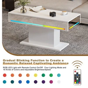 High Gloss Coffee Table with LED Light Living Room Cocktail Sofa Center Table - Picture 1 of 87