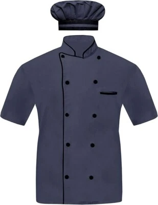 Men Chef Jacket Half Sleeves, 10 attractive Colors With Black Piping, Free Cap - Image 1 of 4