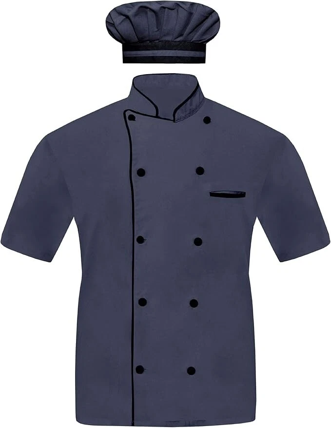 Men Chef Jacket Half Sleeves, 10 attractive Colors With Black Piping, Free Cap - Image 1 of 4