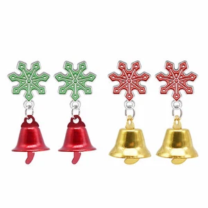 2 Pairs Snowflake Jingle Bell Stud Earrings Christmas Dangle Earring Jewellery - Picture 1 of 16