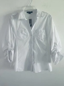 New Look Women’s White Roll Tab Long Sleeve Top Blouse Stretch Sides Size XL - Picture 1 of 9